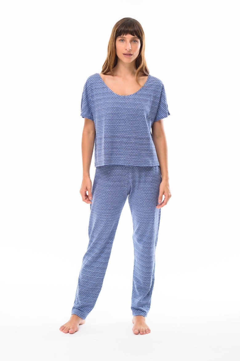 Imagen de Alessia - Pijama Largo de Algodón Azul