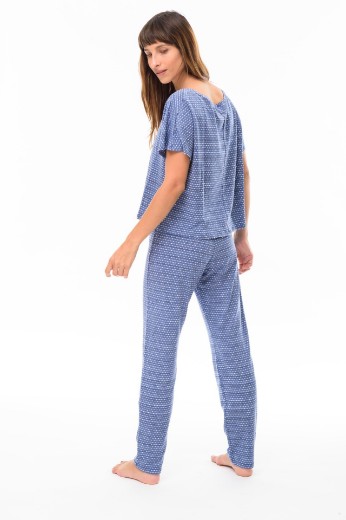 Imagen de Alessia - Pijama Largo de Algodón Azul