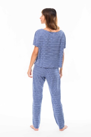 Imagen de Alessia - Pijama Largo de Algodón Azul