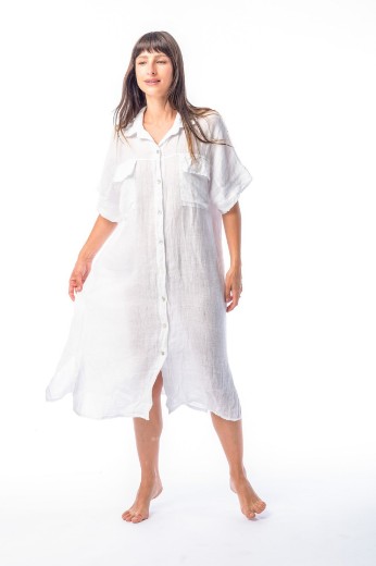 Imagen de Marga - Camisa de Lino Manga Corta Blanca