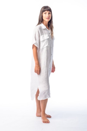 Imagen de Marga - Camisa de Lino Manga Corta Blanca