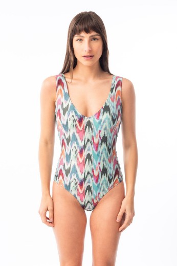 Imagen de Aruba - Malla Entera Escote en V Estampada Boho