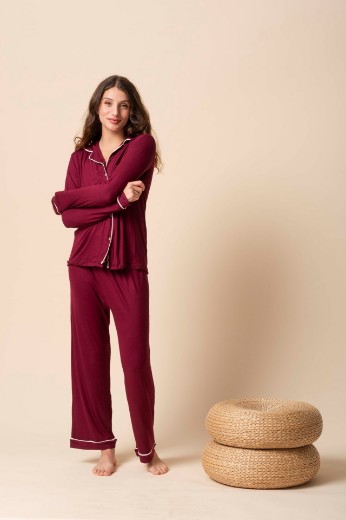 Imagen de Donatella - Pijama Camisero Largo Bordó