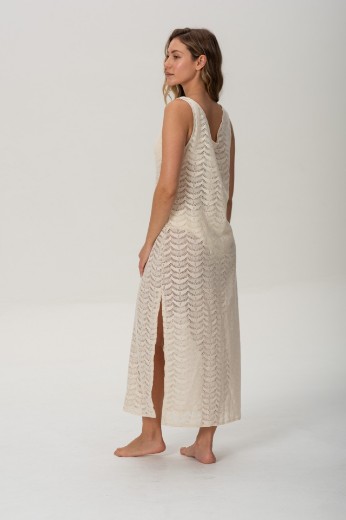 Imagen de Arena - Vestido Calado de Algodón Crudo