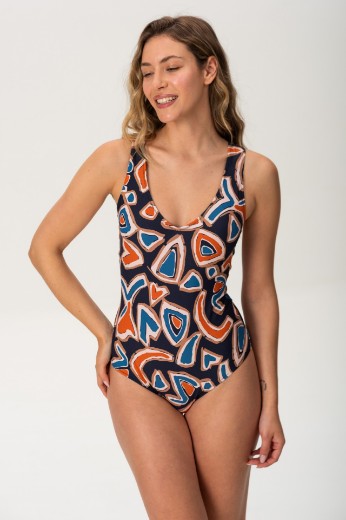 Imagen de Aruba - Malla Entera Escote en V  Estampado Azul