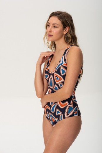 Imagen de Aruba - Malla Entera Escote en V  Estampado Azul
