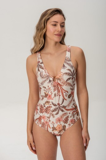 Imagen de Tropea- Malla Entera Con Argolla Estampado Floreado