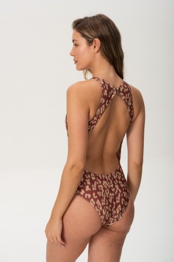 Imagen de Tokio - Malla Entera Escote Cerrado Estampado Animal Print Brillo