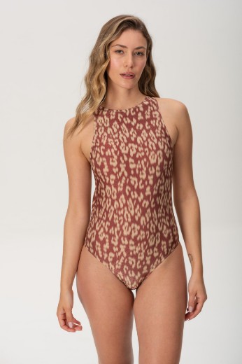 Imagen de Tokio - Malla Entera Escote Cerrado Estampado Animal Print Brillo