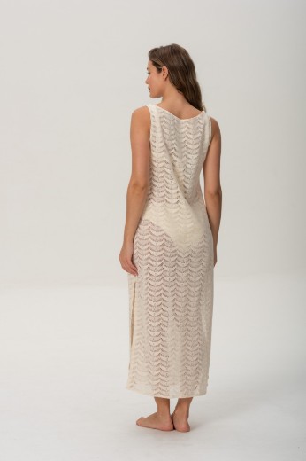 Imagen de Arena - Vestido Calado de Algodón Crudo