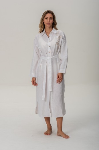 Imagen de Brisa - Vestido Camisero de Lino Bordado Blanco