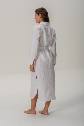 Imagen de Brisa - Vestido Camisero de Lino Bordado Blanco