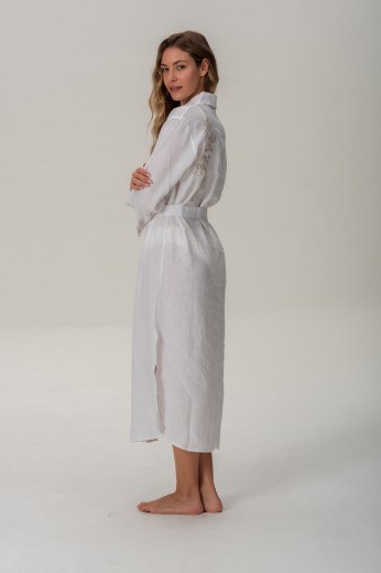 Imagen de Brisa - Vestido Camisero de Lino Bordado Blanco