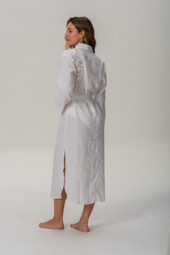 Imagen de Brisa - Vestido Camisero de Lino Bordado Blanco