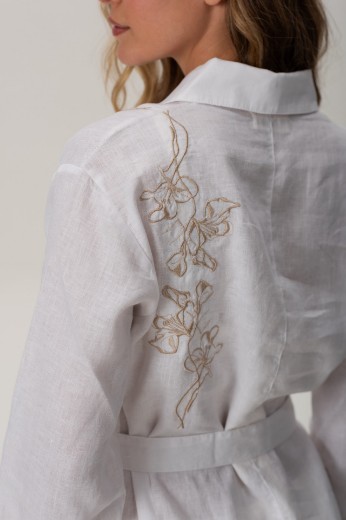 Imagen de Brisa - Vestido Camisero de Lino Bordado Blanco