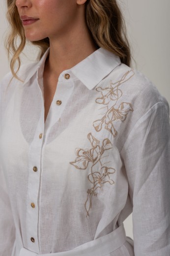 Imagen de Brisa - Vestido Camisero de Lino Bordado Blanco