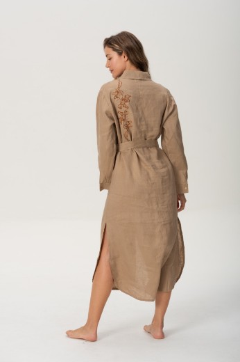 Imagen de Brisa - Vestido Camisero de Lino Bordado Beige