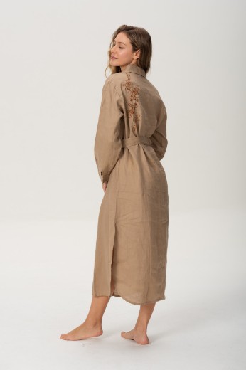 Imagen de Brisa - Vestido Camisero de Lino Bordado Beige