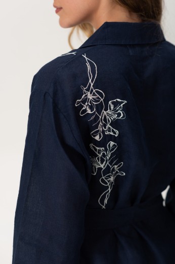 Imagen de Brisa - Vestido Camisero de Lino Bordado Marino