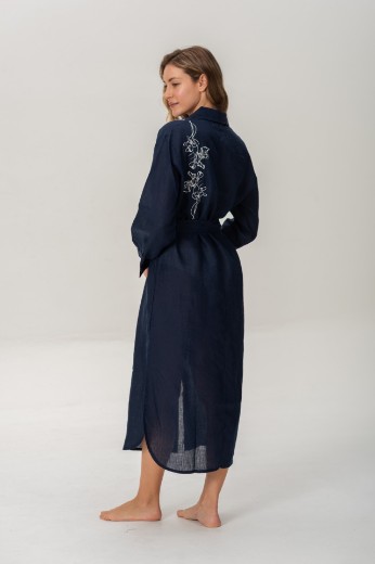 Imagen de Brisa - Vestido Camisero de Lino Bordado Marino