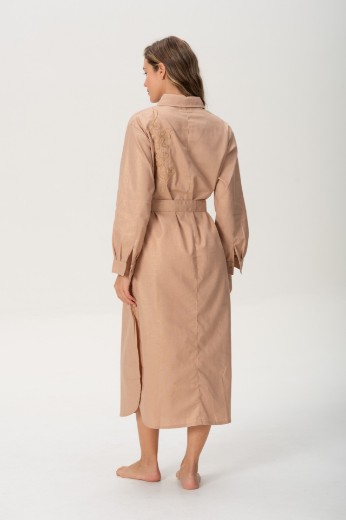 Imagen de Brisa - Vestido Camisero de Lino Bordado Rosa Brillo