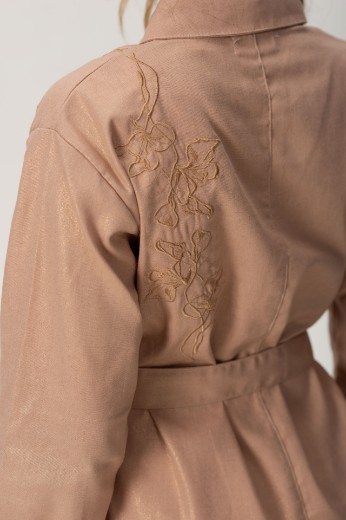 Imagen de Brisa - Vestido Camisero de Lino Bordado Rosa Brillo