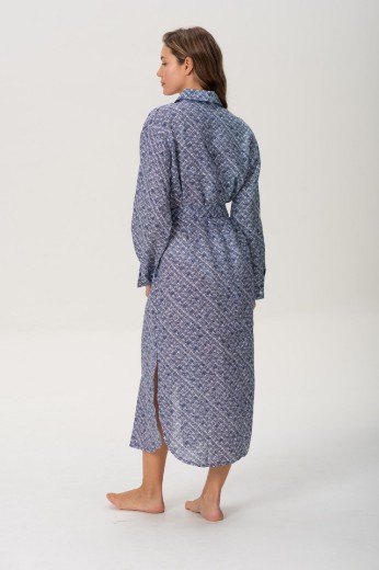 Imagen de Brisa - Vestido Camisero de Lino Estampado Azul