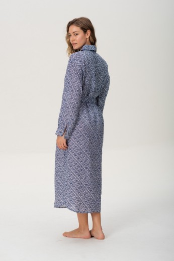 Imagen de Brisa - Vestido Camisero de Lino Estampado Azul